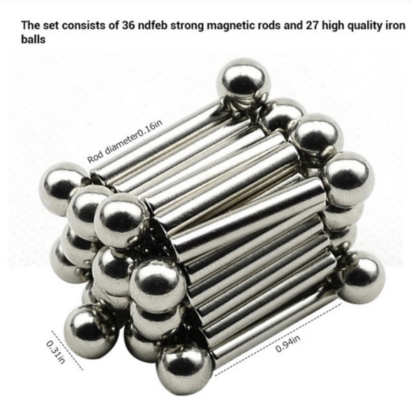 Magnetic Rods & Balls Puzzle Set in Tin can NEW - Picture 7 of 8